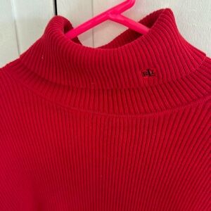Lauren Ralph Lauren Dark Red Ribbed Cotton T Neck